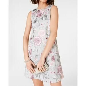 Jessica Howard Dress Size 16 Gray Pink Floral Embroidered Sleeveless Sheath FLAW